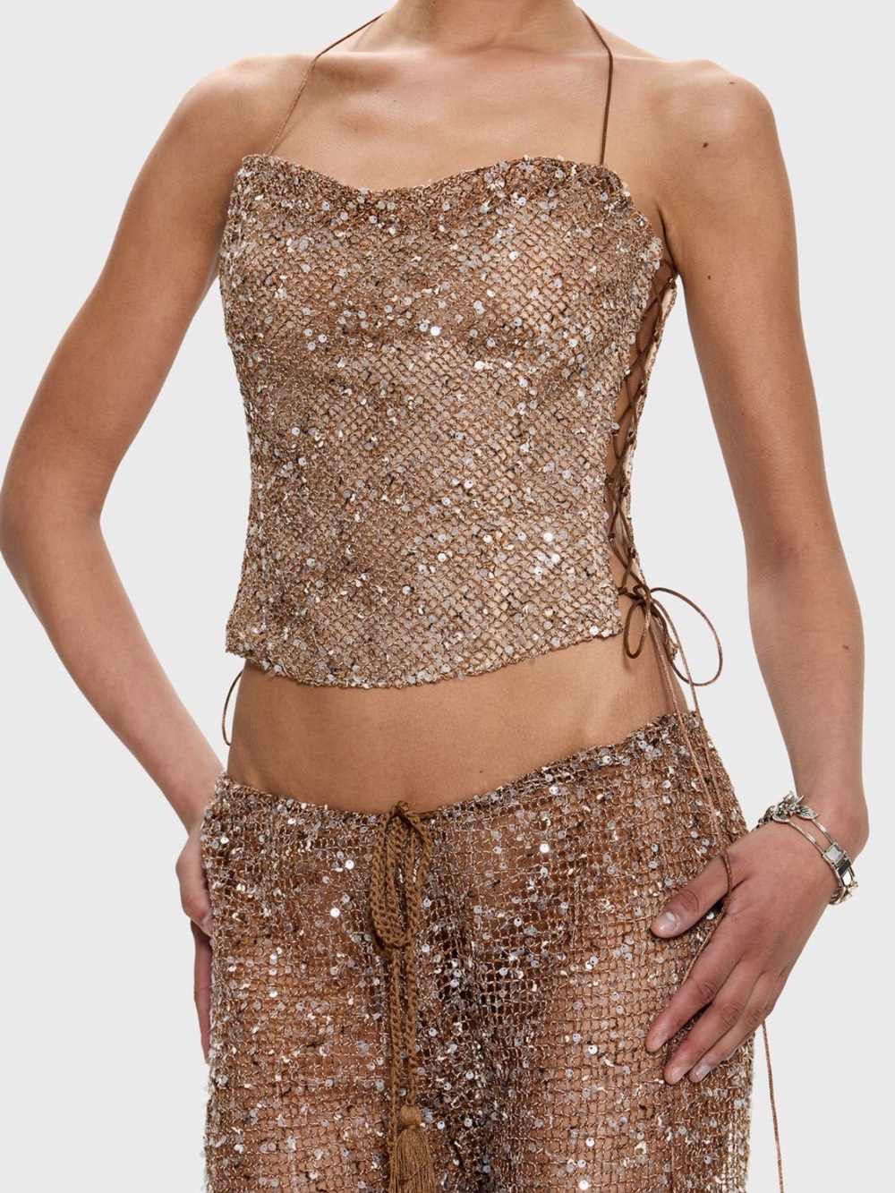 JADED LONDON Deva Sequin Knit Corset Top NWT